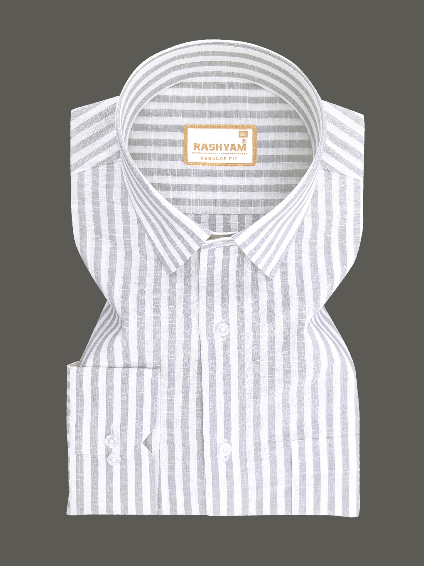 Light Grey Stripes On White Premium Linen Shirt