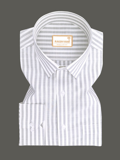 Light Grey Stripes On White Premium Linen Shirt