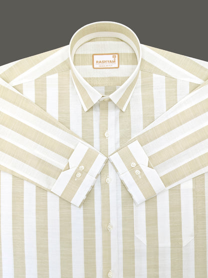 Abruzzo Premium Linen Cotton Beige And White Stripes Formal Shirt