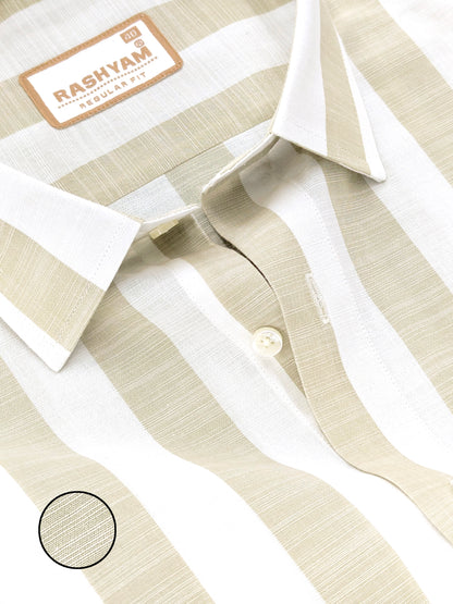 Abruzzo Premium Linen Cotton Beige And White Stripes Formal Shirt