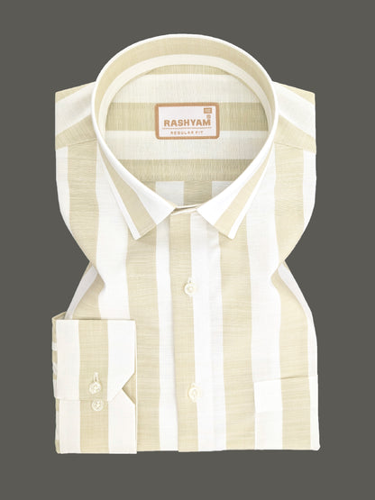 Abruzzo Premium Linen Cotton Beige And White Stripes Formal Shirt