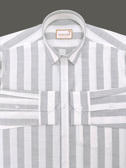 Abruzzo Premium Linen Cotton Light Gray And White Stripes Formal Shirt