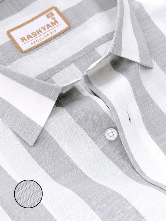 Abruzzo Premium Linen Cotton Light Gray And White Stripes Formal Shirt