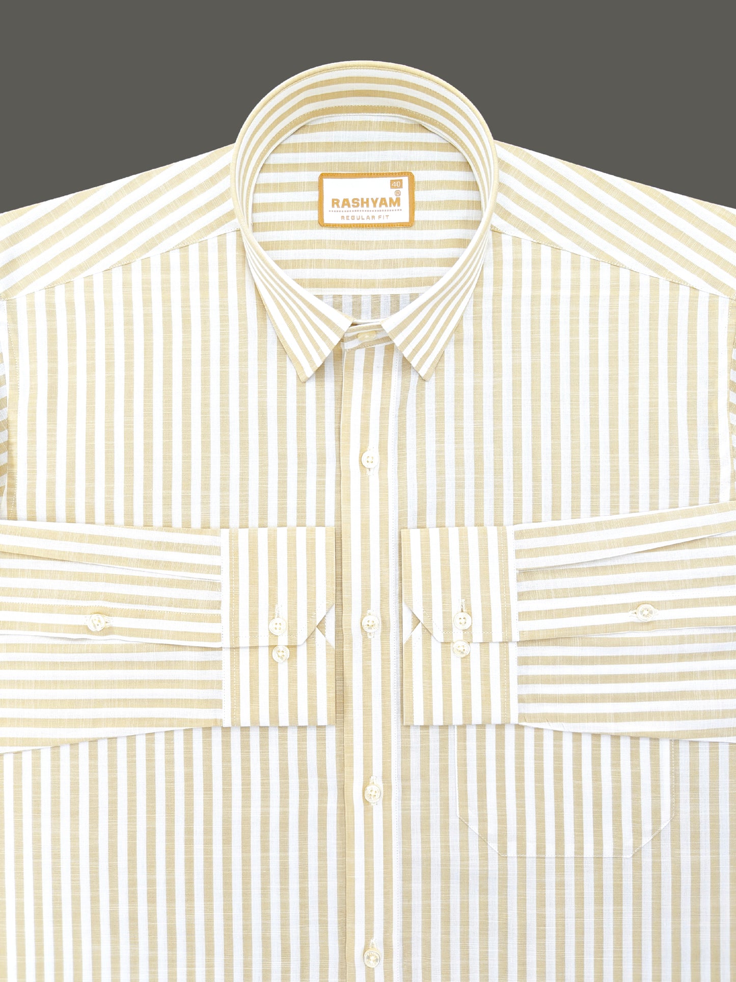 Beige And White Narrow Stripes On White Premium Linen Shirt