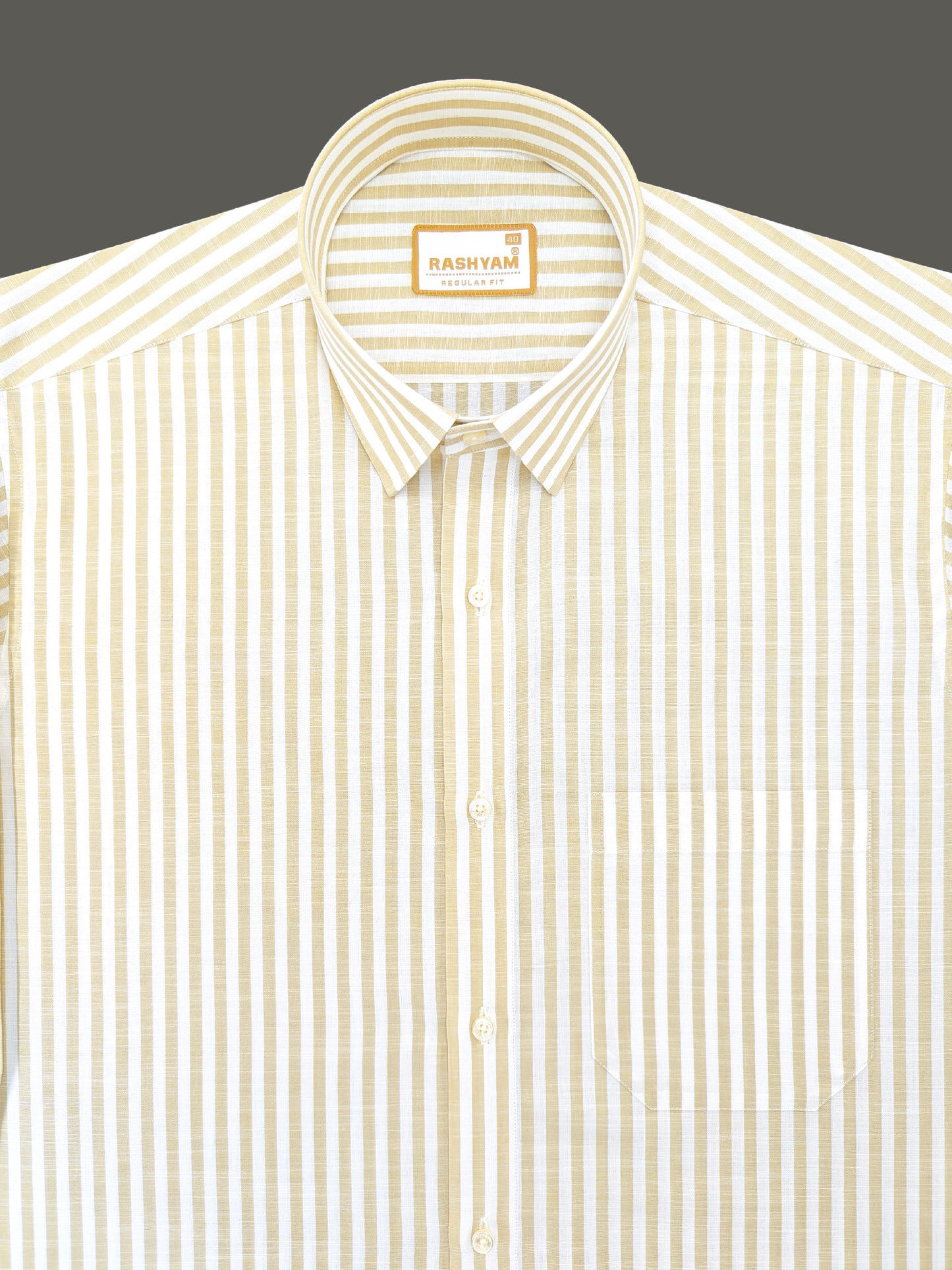 Beige And White Narrow Stripes On White Premium Linen Shirt