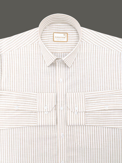 Browny Line On White Luxurious Italian Linen Shirt