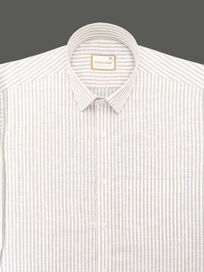 Browny Line On White Luxurious Italian Linen Shirt
