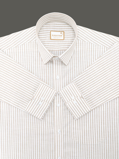 Browny Line On White Luxurious Italian Linen Shirt