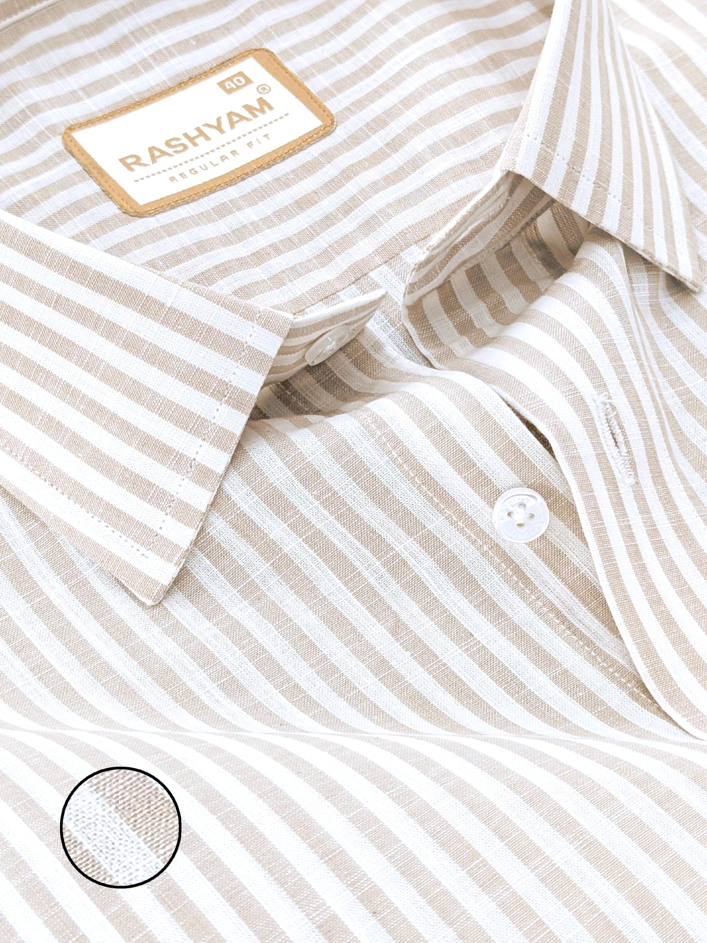 Browny Line On White Luxurious Italian Linen Shirt