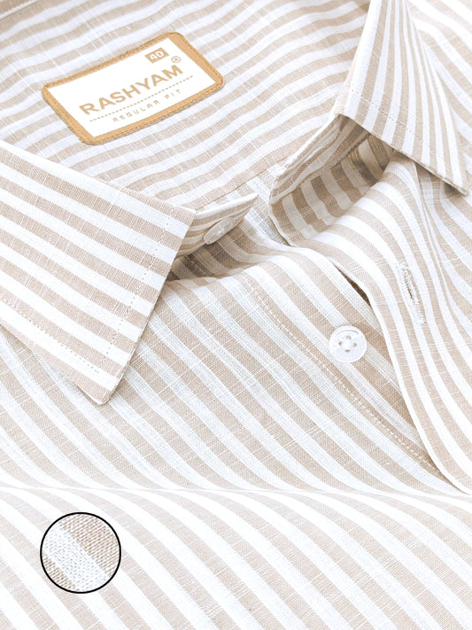 Browny Line On White Luxurious Italian Linen Shirt