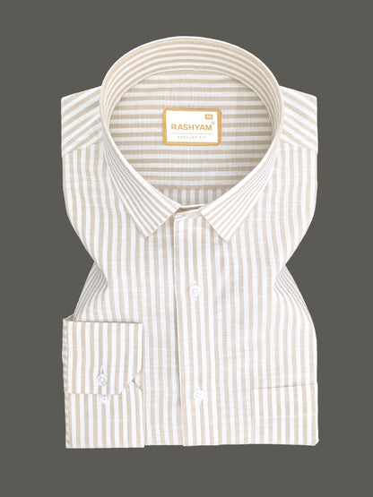Browny Line On White Luxurious Italian Linen Shirt