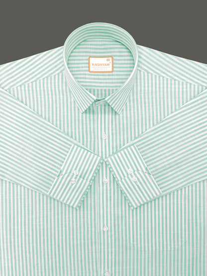 Mint Green Stripe On White Luxurious Italian Linen Shirt