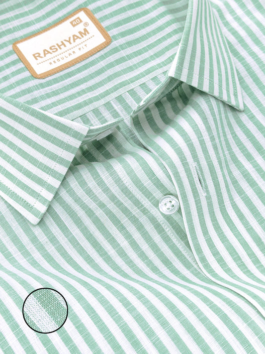Mint Green Stripe On White Luxurious Italian Linen Shirt