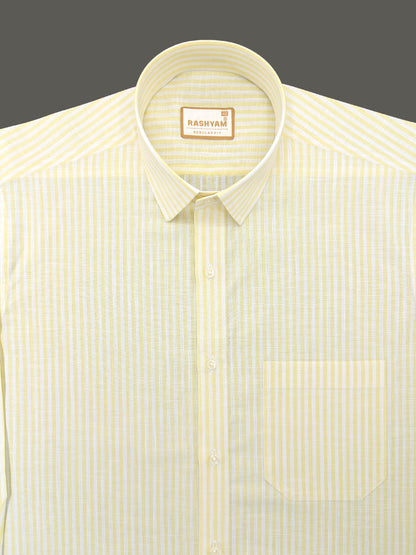 Light Lemon Line On White Luxurious Italian Linen Shirt