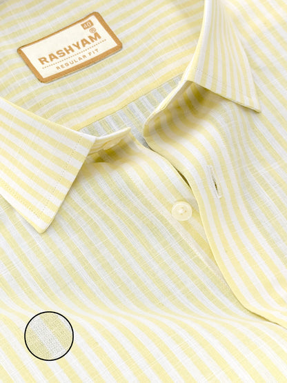 Light Lemon Line On White Luxurious Italian Linen Shirt