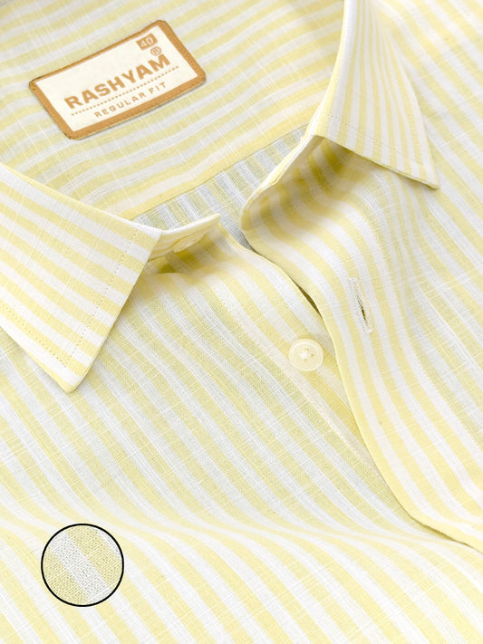 Light Lemon Line On White Luxurious Italian Linen Shirt