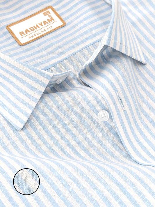 Light Blue Line On White Luxurious Italian Linen Shirt