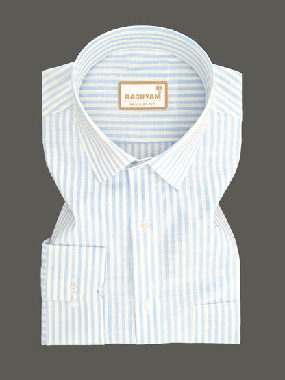 Light Blue Line On White Luxurious Italian Linen Shirt