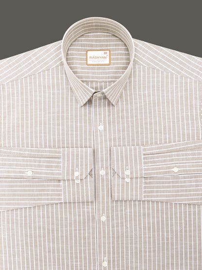 Brown With White Line Luxurious Italian Linen Shirt