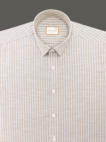 Brown With White Line Luxurious Italian Linen Shirt