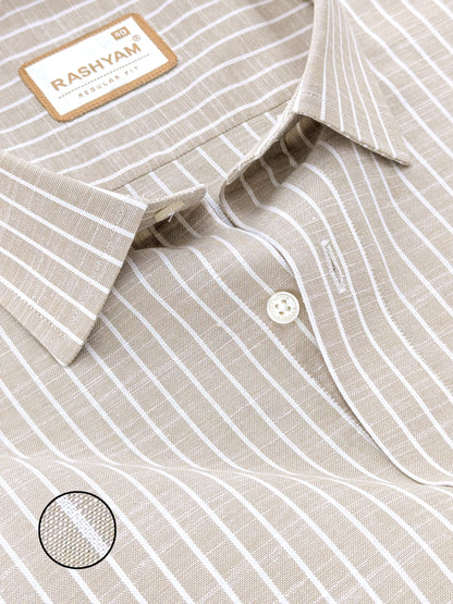 Brown With White Line Luxurious Italian Linen Shirt