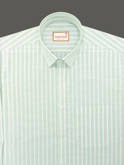 Positano Luxurious Linen Cotton Olivine Green With White Line Formal Shirt