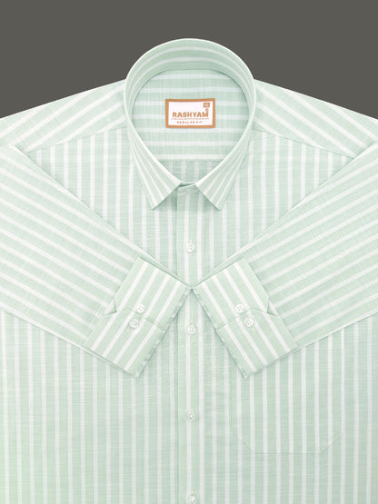 Positano Luxurious Linen Cotton Olivine Green With White Line Formal Shirt