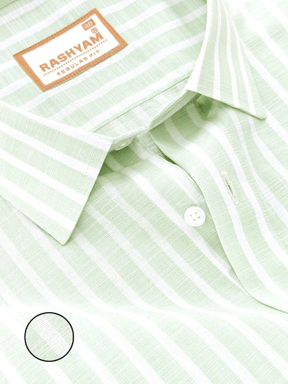 Positano Luxurious Linen Cotton Olivine Green With White Line Formal Shirt