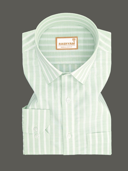 Positano Luxurious Linen Cotton Olivine Green With White Line Formal Shirt