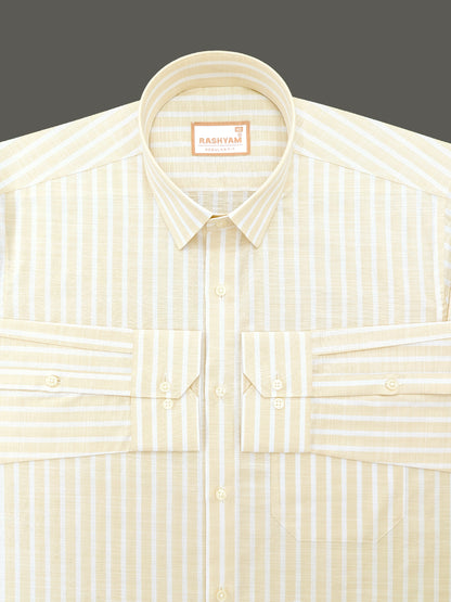 Positano Luxurious Linen Cotton Light Beige With White Line Formal Shirt