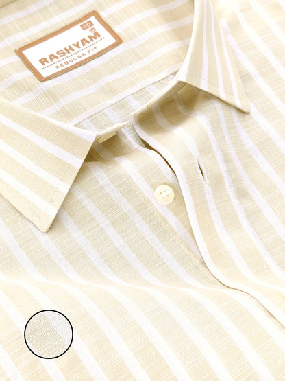 Positano Luxurious Linen Cotton Light Beige With White Line Formal Shirt