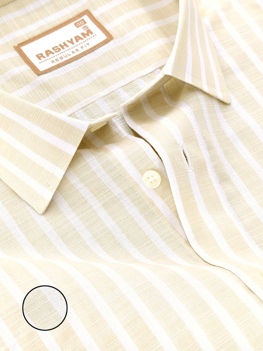 Positano Luxurious Linen Cotton Light Beige With White Line Formal Shirt