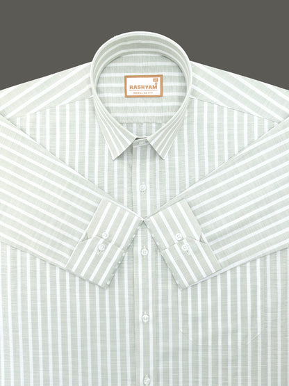 Positano Luxurious Linen Cotton Light Sage Green With White Line Formal Shirt