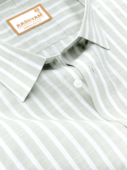Positano Luxurious Linen Cotton Light Sage Green With White Line Formal Shirt