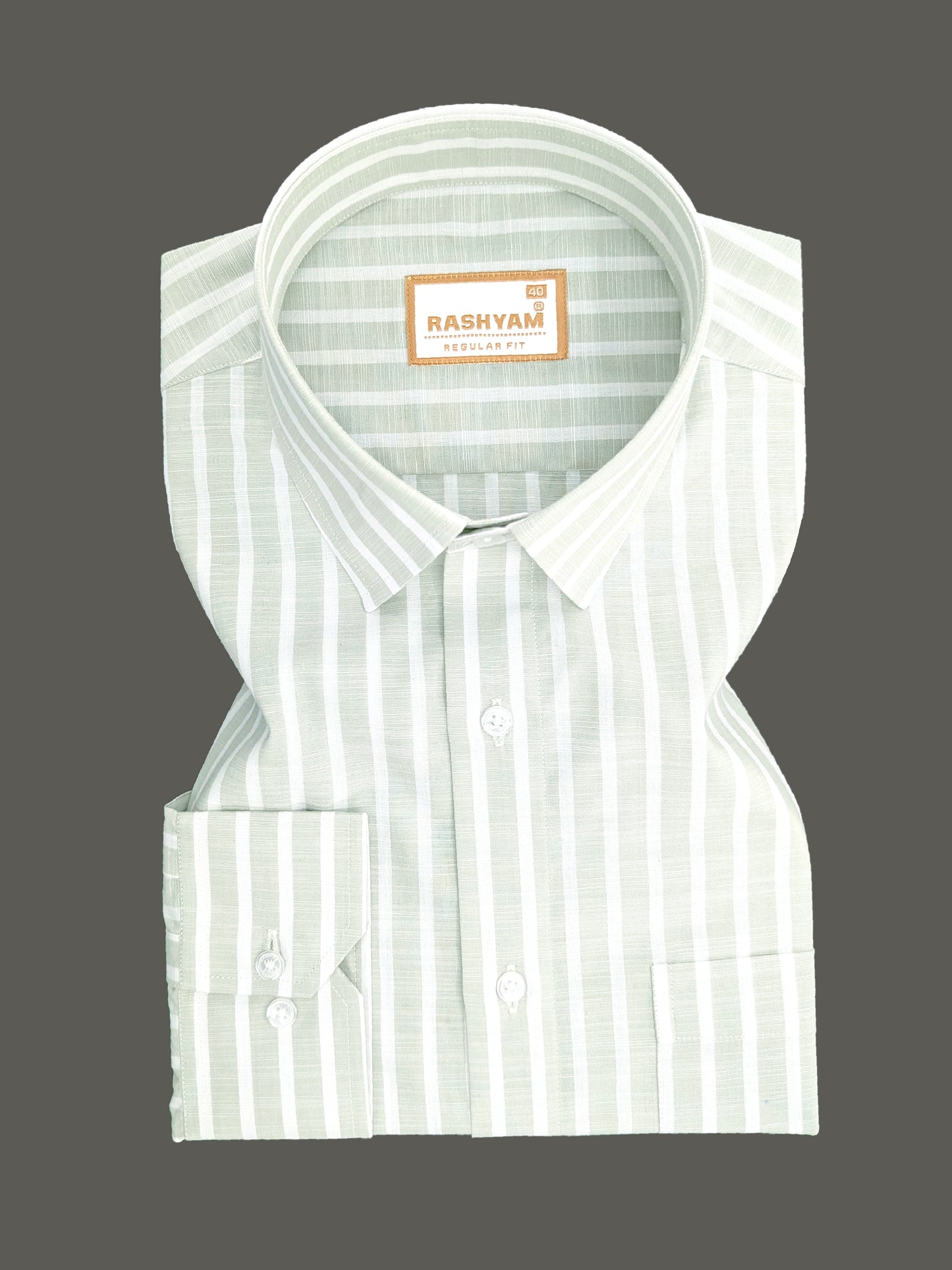Positano Luxurious Linen Cotton Light Sage Green With White Line Formal Shirt