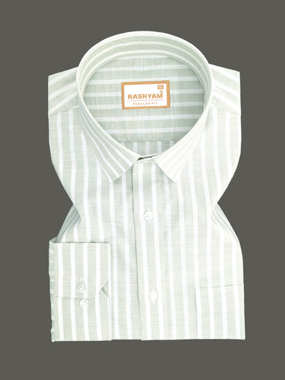 Positano Luxurious Linen Cotton Light Sage Green With White Line Formal Shirt