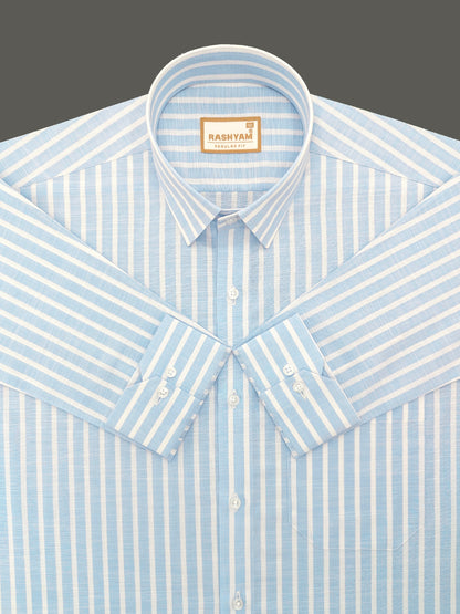 Positano Luxurious Linen Cotton Light Sky Blue with White Line Formal Shirt
