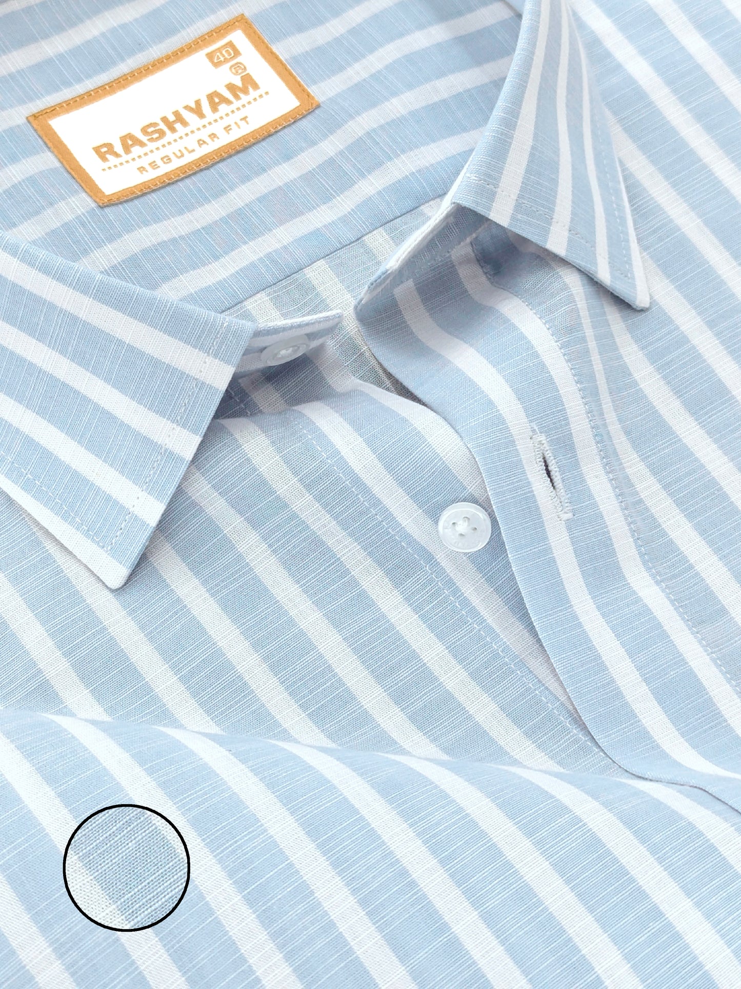 Positano Luxurious Linen Cotton Light Sky Blue with White Line Formal Shirt