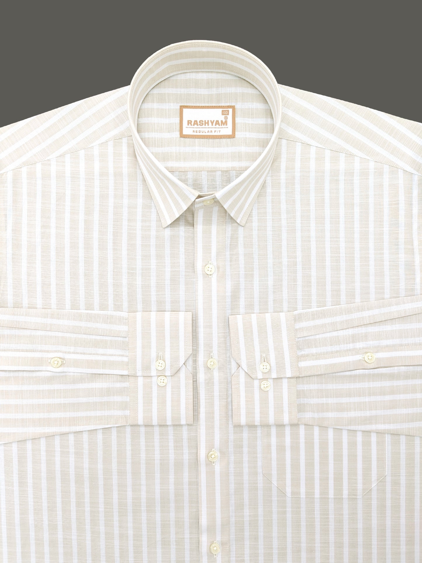 Positano Luxurious Linen Cotton Soft Almond Stripe Formal Shirt