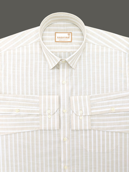Positano Luxurious Linen Cotton Soft Almond Stripe Formal Shirt