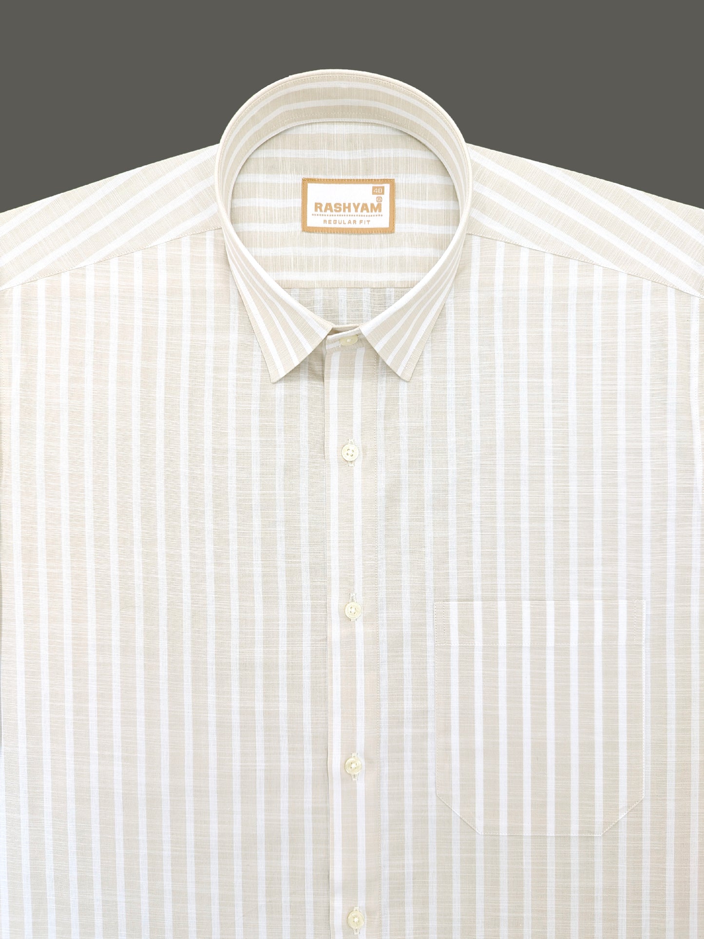 Positano Luxurious Linen Cotton Soft Almond Stripe Formal Shirt
