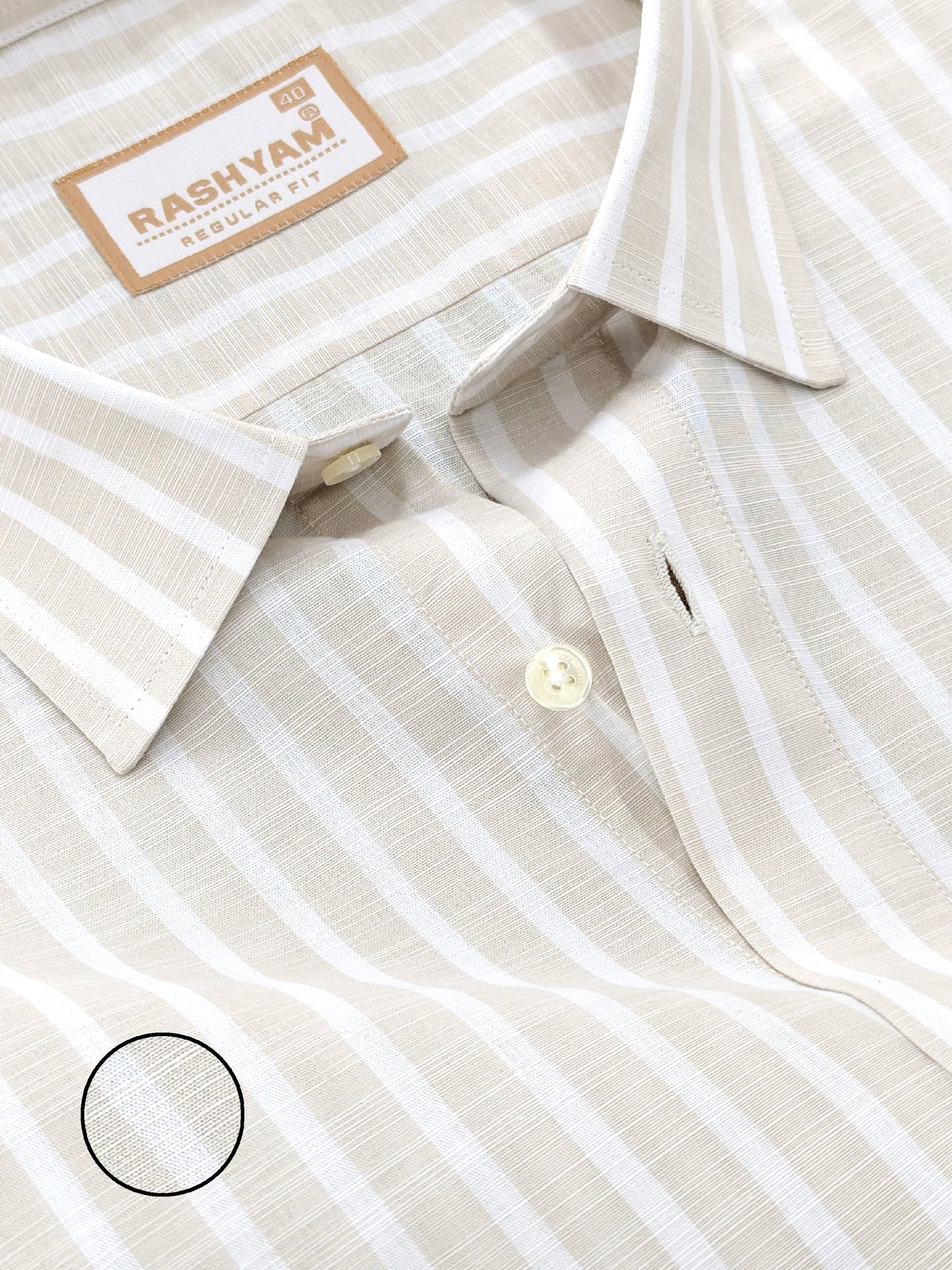 Positano Luxurious Linen Cotton Soft Almond Stripe Formal Shirt