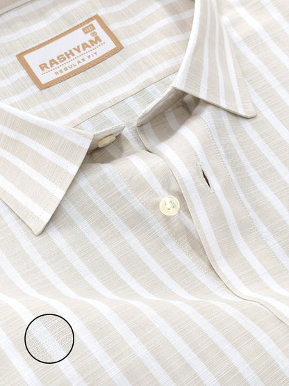 Positano Luxurious Linen Cotton Soft Almond Stripe Formal Shirt