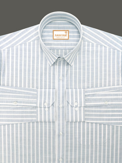 Positano Luxurious Linen Cotton Soft Powder Blue with White Line Formal Shirt