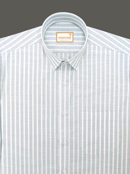 Positano Luxurious Linen Cotton Soft Powder Blue with White Line Formal Shirt