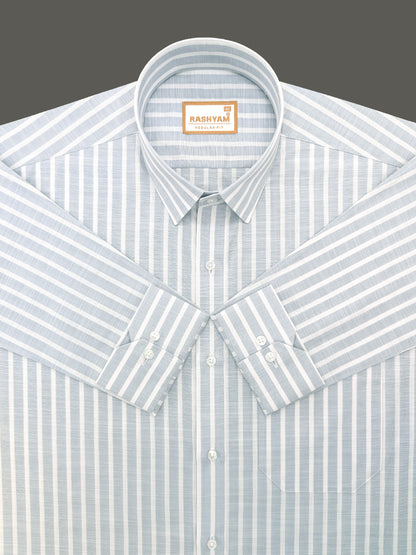 Positano Luxurious Linen Cotton Soft Powder Blue with White Line Formal Shirt