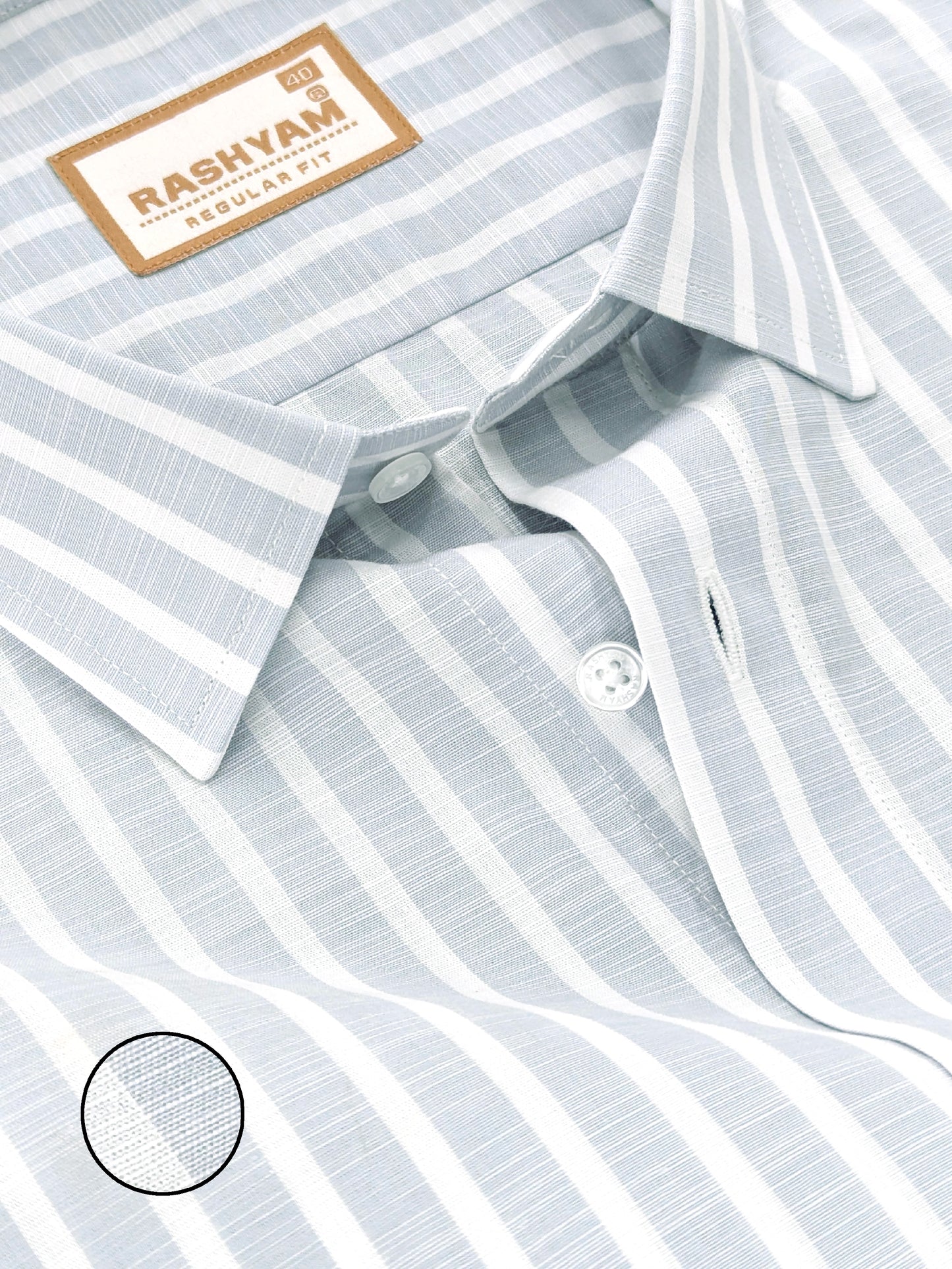 Positano Luxurious Linen Cotton Soft Powder Blue with White Line Formal Shirt