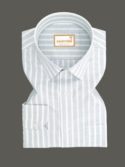 Positano Luxurious Linen Cotton Soft Powder Blue with White Line Formal Shirt