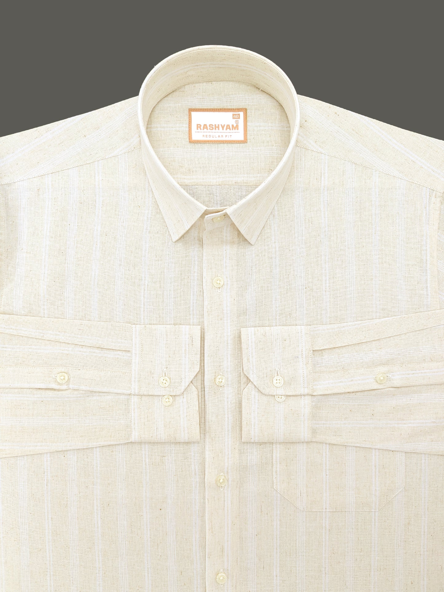 White Stripes On Natural Cream Premium Linen Shirt
