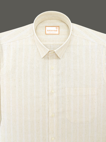 White Stripes On Natural Cream Premium Linen Shirt